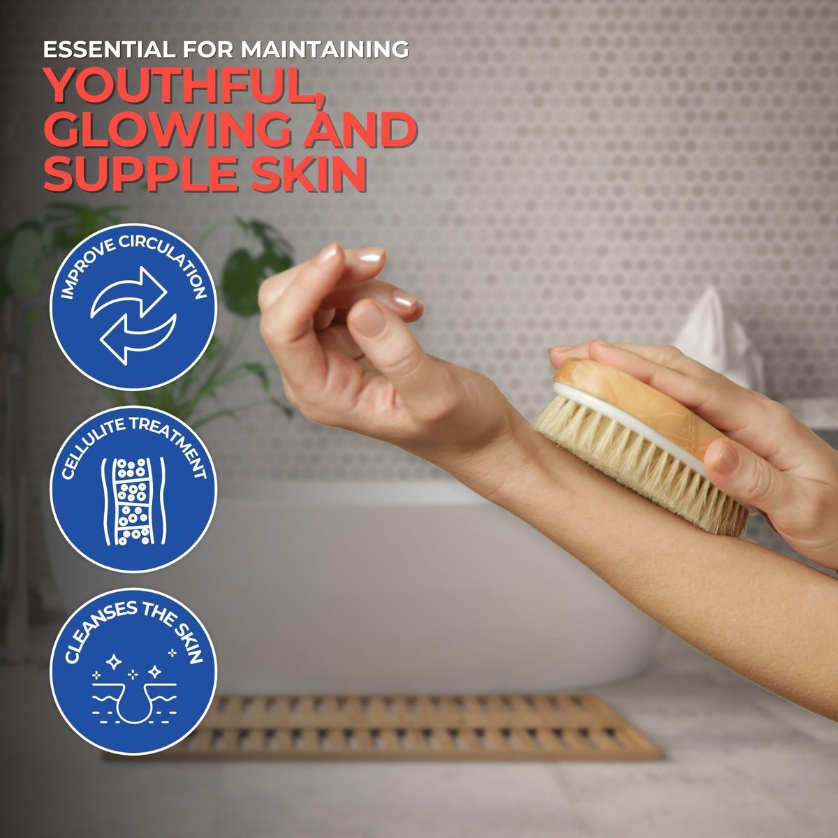 Yerba Prima Tampico Skin Brush for Exfoliation, Dry Brushing, and Blood Circulation with Natural Fiber Bristles and an All-Natural Maple Wood Handle - 1 Brush Avelisse