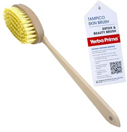 Yerba Prima Tampico Skin Brush for Exfoliation, Dry Brushing, and Blood Circulation with Natural Fiber Bristles and an All-Natural Maple Wood Handle - 1 Brush Avelisse