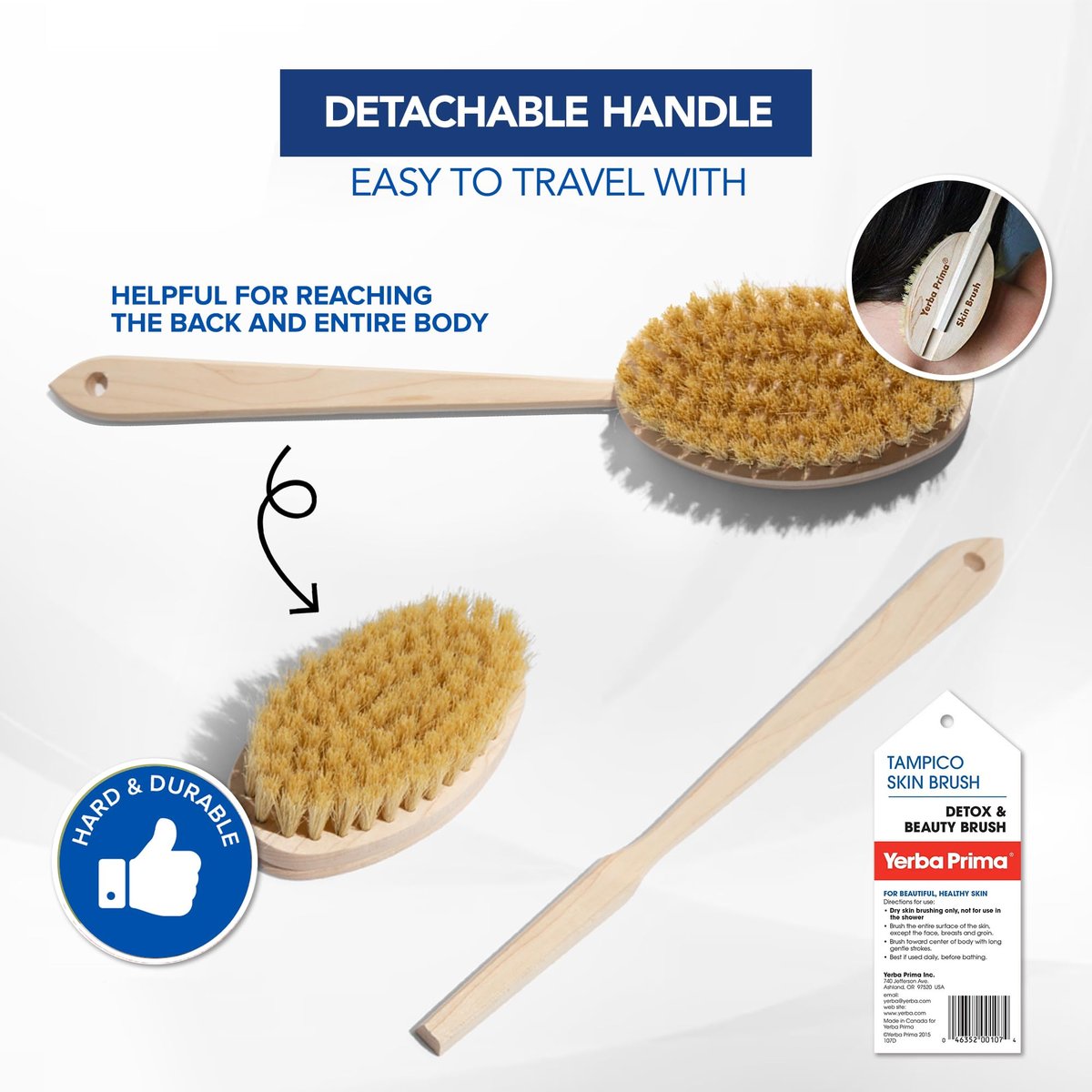 Yerba Prima Tampico Skin Brush for Exfoliation, Dry Brushing, and Blood Circulation with Natural Fiber Bristles and an All-Natural Maple Wood Handle - 1 Brush Avelisse