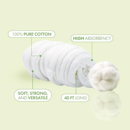 Intrinsics Portable 100% Cotton Coil (40 ft) – Professional High Absorbency Non-Reinforced Spun Cotton Roll for Salon, Hair Color, Perms & Nail Care
