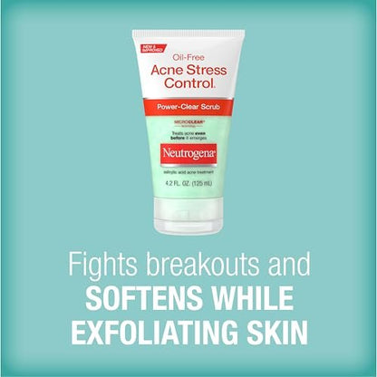 Neutrogena Oil-Free Acne Stress Control Power-Clear Scrub, 2% Salicylic Acid Exfoliating Daily Facial Scrub, 4.2 fl oz