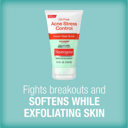 Neutrogena Oil-Free Acne Stress Control Power-Clear Scrub, 2% Salicylic Acid Exfoliating Daily Facial Scrub, 4.2 fl oz