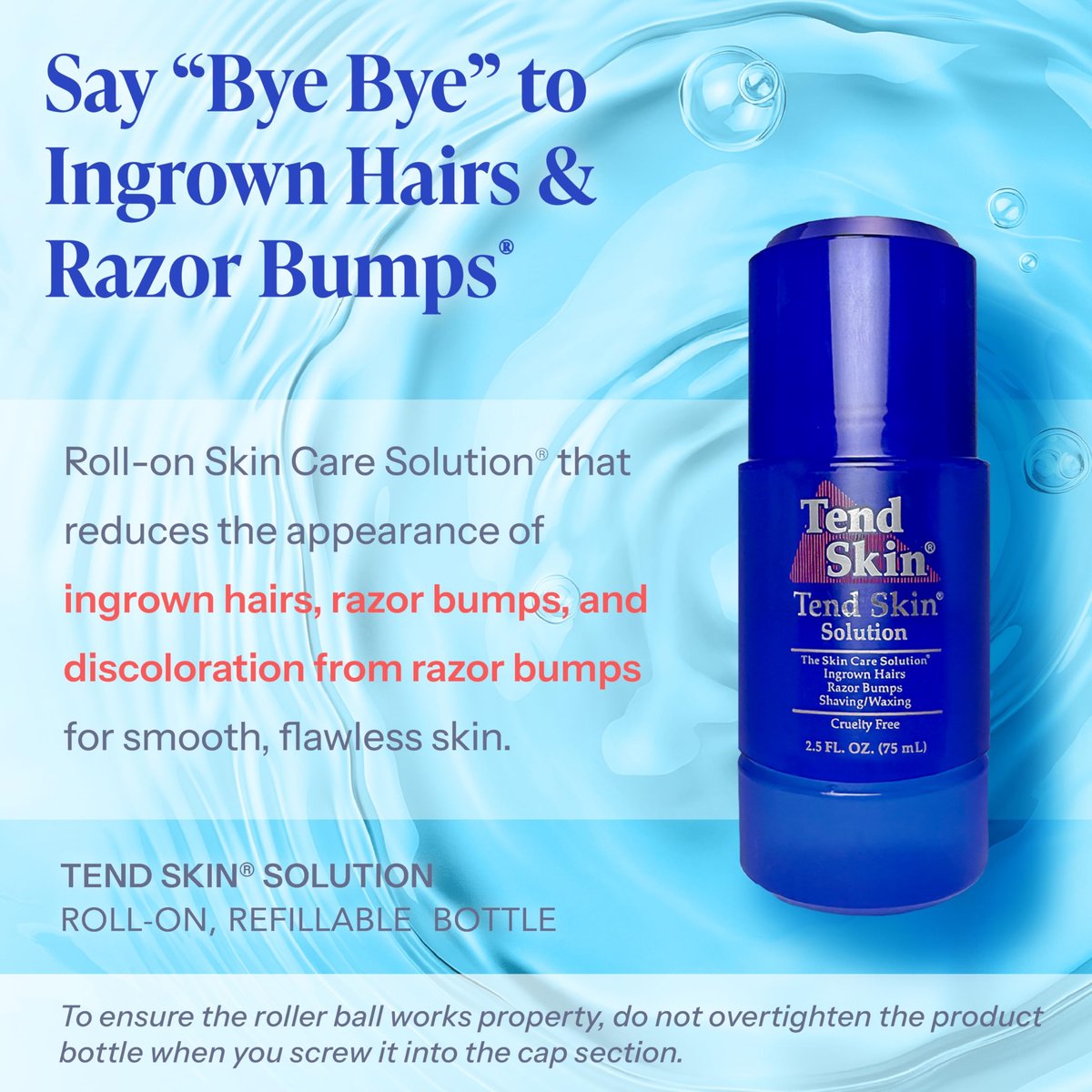 Tend Skin Razor Bump Solution Refillable Roll-On - Ingrown Hair Treatment & Post-Shave Toner for Men & Women, 2.5 Oz Avelisse