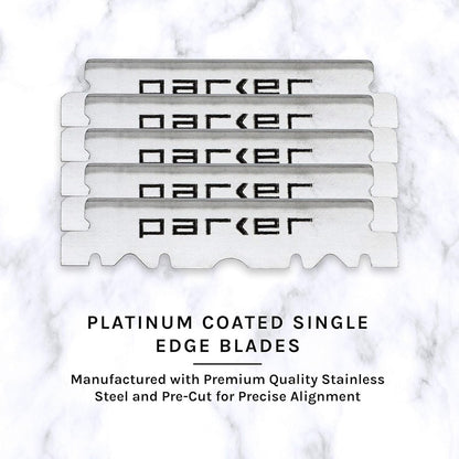 Parker SR1 Stainless Steel Straight Edge Barber Razor – Professional Shavette with 5 Premium Platinum Half Blades for Close, Smooth Shaves Avelisse