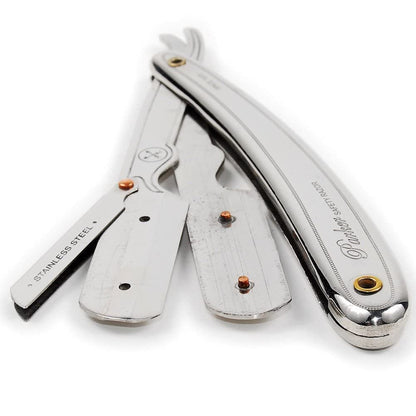 Parker SR1 Stainless Steel Straight Edge Barber Razor – Professional Shavette with 5 Premium Platinum Half Blades for Close, Smooth Shaves Avelisse