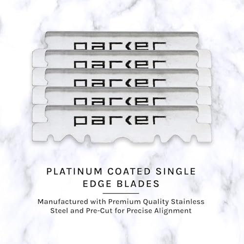 Parker SR1 Stainless Steel Straight Edge Barber Razor – Professional Shavette with 5 Premium Platinum Half Blades for Close, Smooth Shaves Avelisse