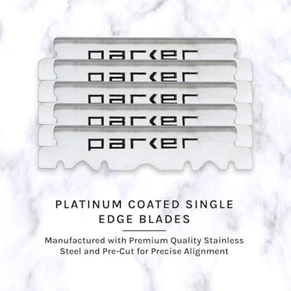 Parker SR1 Stainless Steel Straight Edge Barber Razor – Professional Shavette with 5 Premium Platinum Half Blades for Close, Smooth Shaves Avelisse