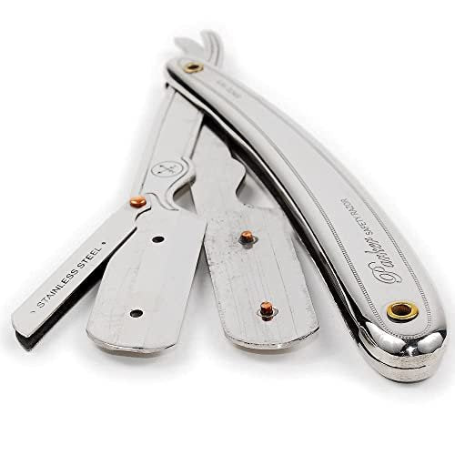 Parker SR1 Stainless Steel Straight Edge Barber Razor – Professional Shavette with 5 Premium Platinum Half Blades for Close, Smooth Shaves Avelisse