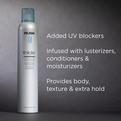 RUSK Thickr Thickening Hairspray - Volumizing & Texturizing Hair Spray for Fine Hair (10 Fl Oz)