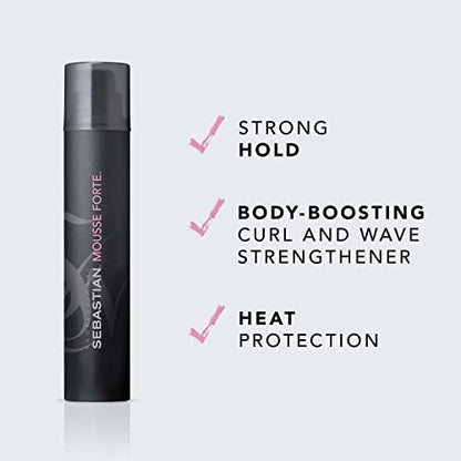 Sebastian Professional Mousse Forte Strong-Hold Hair Styling Mousse for Volume & Body, Heat Protection, 7 oz Avelisse