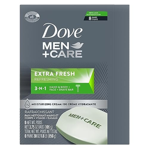 Dove Men+Care 3-in-1 Bar Cleanser for Body, Face, and Shaving - Extra Fresh, 3.75 oz (Pack of 8) – Hydrating & More Moisturizing Than Bar Soap Avelisse