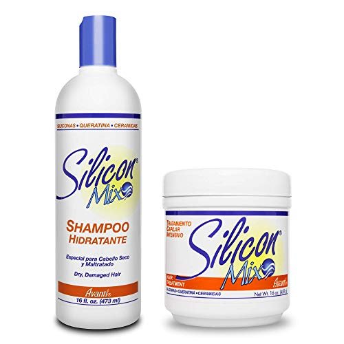Silicon Mix Hair Treatment & Shampoo 16 oz Combo – Deep Conditioner & Intensive Treatment for Dry, Damaged & Brittle Hair – Moisturizing Formula to Repair, Control Frizz Avelisse