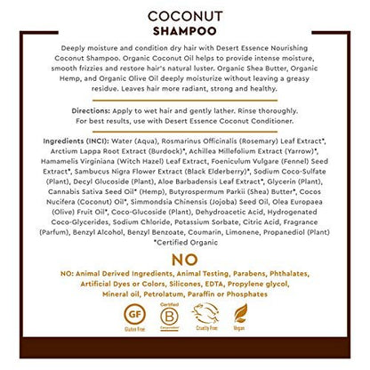 Desert Essence Coconut Shampoo - Nourishing Dry Hair with Coconut Oil, Shea Butter & Hemp Oil, 8 fl oz