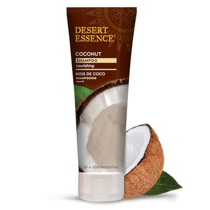 Desert Essence Coconut Shampoo - Nourishing Dry Hair with Coconut Oil, Shea Butter & Hemp Oil, 8 fl oz