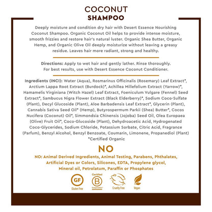 Desert Essence Coconut Shampoo - Nourishing Dry Hair with Coconut Oil, Shea Butter & Hemp Oil, 8 fl oz