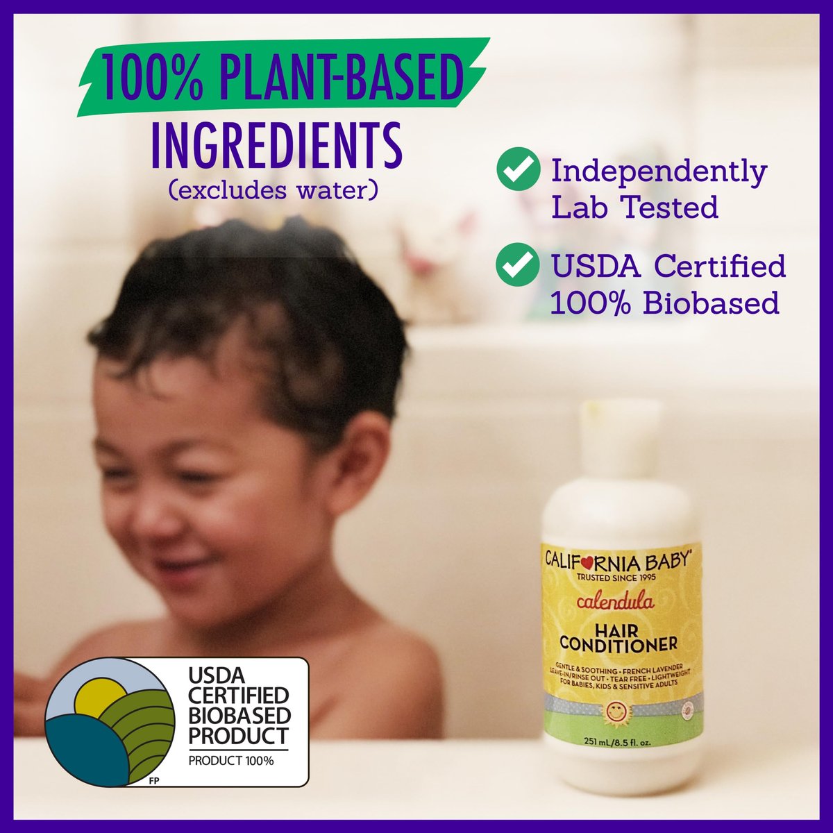 California Baby Calendula Hair Conditioner - 100% Plant-Based Kids Conditioner, Rinse-out or Leave-in, Lavender Scent, 8.5 oz - görsel 9