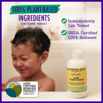 California Baby Calendula Hair Conditioner - 100% Plant-Based Kids Conditioner, Rinse-out or Leave-in, Lavender Scent, 8.5 oz