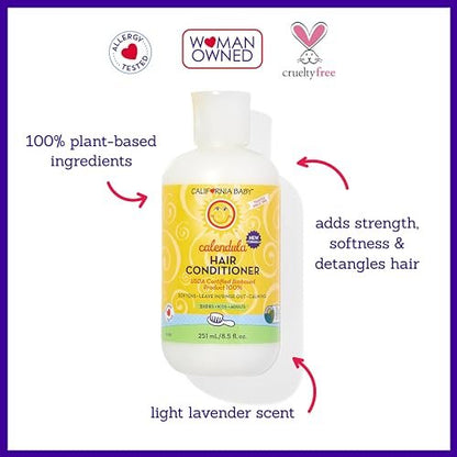 California Baby Calendula Hair Conditioner - 100% Plant-Based Kids Conditioner, Rinse-out or Leave-in, Lavender Scent, 8.5 oz