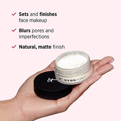 IT Cosmetics Bye Bye Pores Poreless Finish Loose Setting Powder – Translucent Blurring Face Powder with Peptides, Silk, Collagen & Antioxidants – 0.23 oz Avelisse