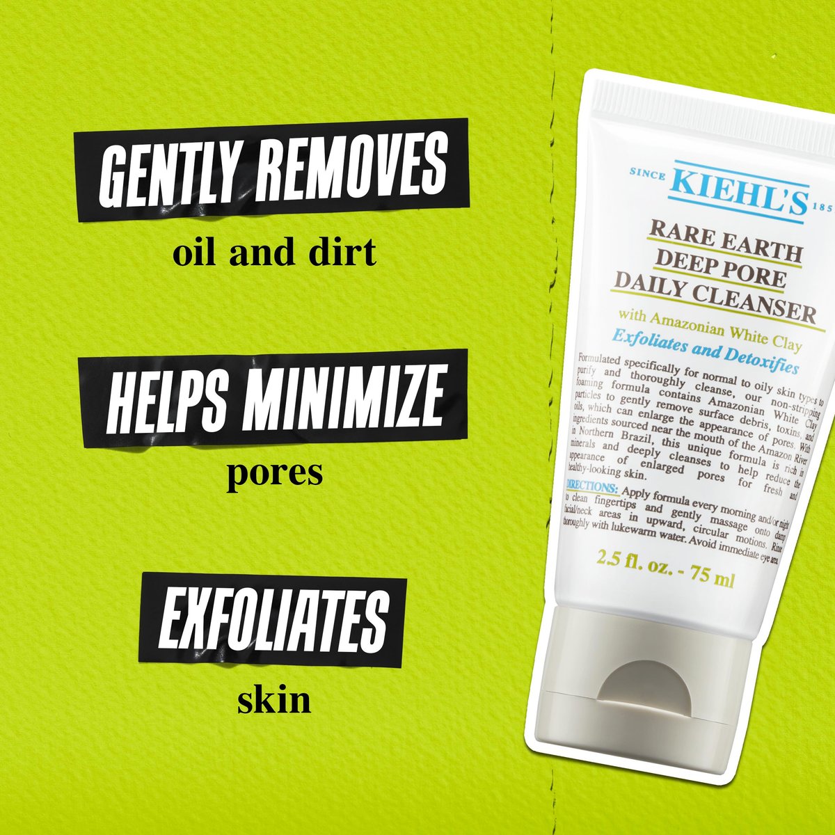 Kiehl's Rare Earth Deep Pore Daily Cleanser - Gentle Exfoliating Face Wash for Oily Skin, Detoxifies & Exfoliates, Minimizes Pores, with Amazonian White Clay, Fragrance-free, 5 fl oz Avelisse