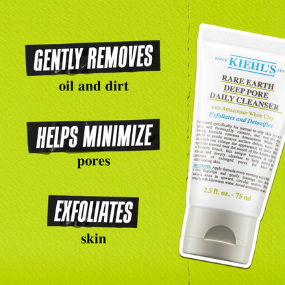 Kiehl's Rare Earth Deep Pore Daily Cleanser - Gentle Exfoliating Face Wash for Oily Skin, Detoxifies & Exfoliates, Minimizes Pores, with Amazonian White Clay, Fragrance-free, 5 fl oz Avelisse