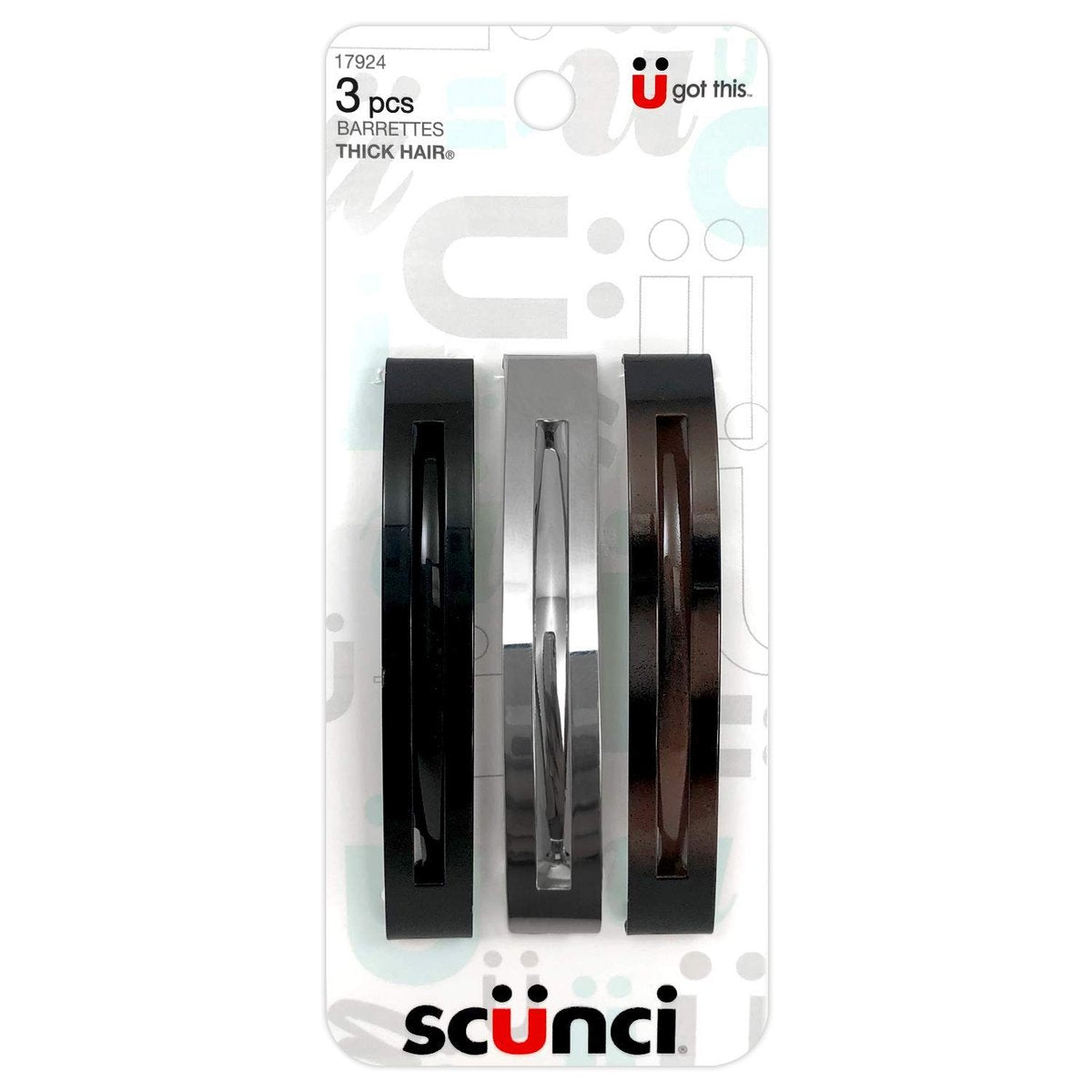 Scunci Thick Hair Open Slide Metal Barrettes - 3 Count, Assorted Colors - görsel 1