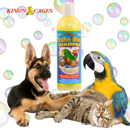 King's Cages Feather Shine 17 oz Pet Shampoo with Aloe Vera Gel for Birds, Dogs, Cats - Cleans Feathers, Fur, and Skin, Reduces Itching & Irritation