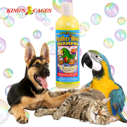 King's Cages Feather Shine 17 oz Pet Shampoo with Aloe Vera Gel for Birds, Dogs, Cats - Cleans Feathers, Fur, and Skin, Reduces Itching & Irritation
