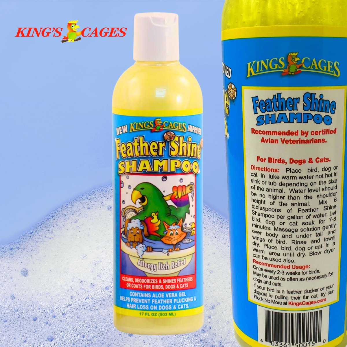 King's Cages Feather Shine 17 oz Pet Shampoo with Aloe Vera Gel for Birds, Dogs, Cats - Cleans Feathers, Fur, and Skin, Reduces Itching & Irritation - görsel 7