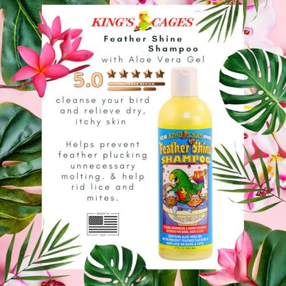 King's Cages Feather Shine 17 oz Pet Shampoo with Aloe Vera Gel for Birds, Dogs, Cats - Cleans Feathers, Fur, and Skin, Reduces Itching & Irritation