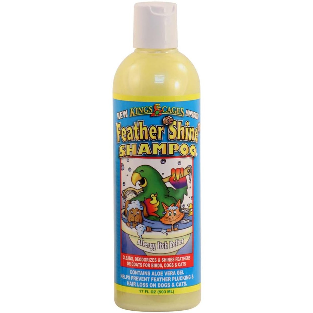 King's Cages Feather Shine 17 oz Pet Shampoo with Aloe Vera Gel for Birds, Dogs, Cats - Cleans Feathers, Fur, and Skin, Reduces Itching & Irritation - görsel 1