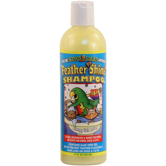 King's Cages Feather Shine 17 oz Pet Shampoo with Aloe Vera Gel for Birds, Dogs, Cats - Cleans Feathers, Fur, and Skin, Reduces Itching & Irritation