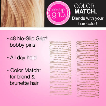 Scunci by Conair No-Slip Grip Bobby Pins for Brown Hair - Blonde & Brunette Color Match - 48 Count