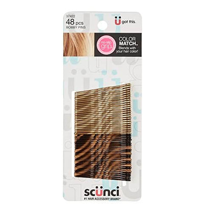 Scunci by Conair No-Slip Grip Bobby Pins for Brown Hair - Blonde & Brunette Color Match - 48 Count