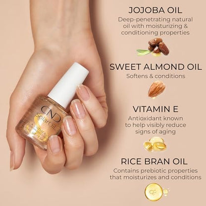 CND SolarOil Cuticle Oil – Nourishing Jojoba, Vitamin E, Rice Bran & Sweet Almond Oil Blend, 0.25 fl oz