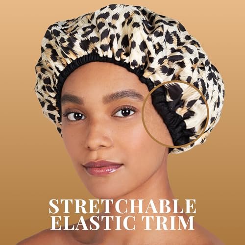 Betty Dain Reversible Oversized Waterproof Shower Cap – Large Nylon Shower Cap with Terry Lining for Long Hair, Socialite Safari Spots - görsel 10