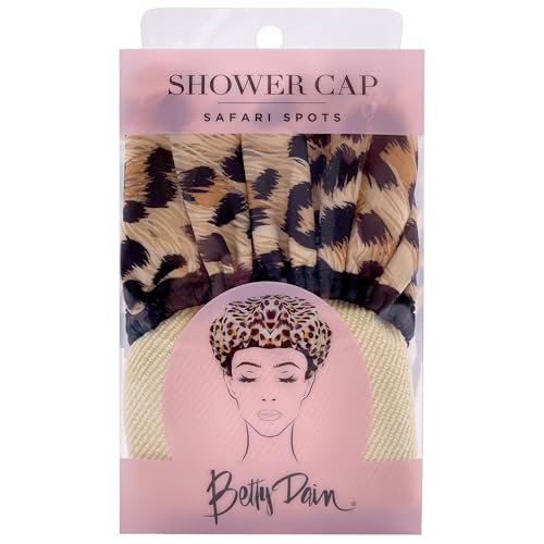 Betty Dain Reversible Oversized Waterproof Shower Cap – Large Nylon Shower Cap with Terry Lining for Long Hair, Socialite Safari Spots - görsel 12