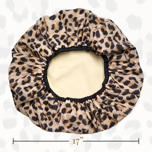 Betty Dain Reversible Oversized Waterproof Shower Cap – Large Nylon Shower Cap with Terry Lining for Long Hair, Socialite Safari Spots - görsel 8