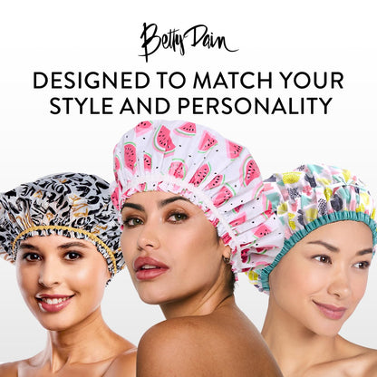 Betty Dain Reversible Oversized Waterproof Shower Cap – Large Nylon Shower Cap with Terry Lining for Long Hair, Socialite Safari Spots