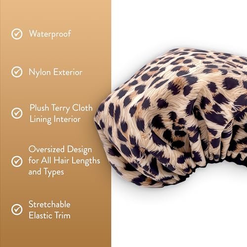 Betty Dain Reversible Oversized Waterproof Shower Cap – Large Nylon Shower Cap with Terry Lining for Long Hair, Socialite Safari Spots - görsel 6