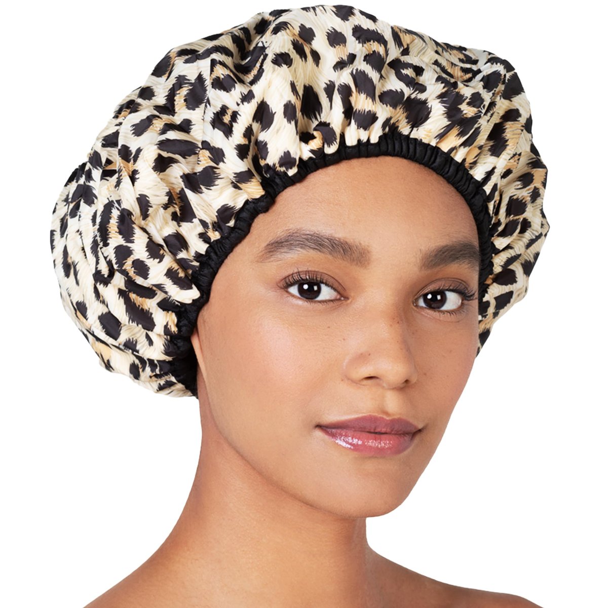 Betty Dain Reversible Oversized Waterproof Shower Cap – Large Nylon Shower Cap with Terry Lining for Long Hair, Socialite Safari Spots - görsel 1