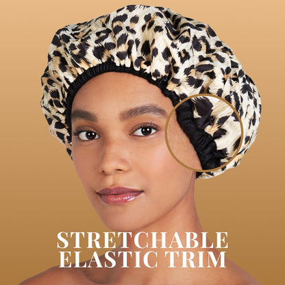 Betty Dain Reversible Oversized Waterproof Shower Cap – Large Nylon Shower Cap with Terry Lining for Long Hair, Socialite Safari Spots