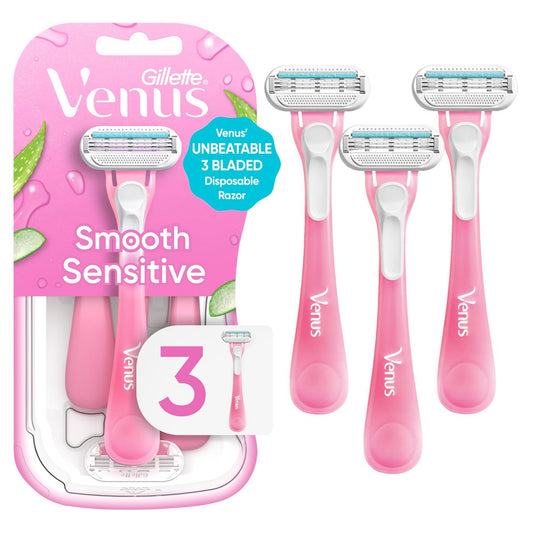 Gillette Venus Sensitive Women's Disposable Razors - 3 Count Pack for Smooth, Gentle Shaving