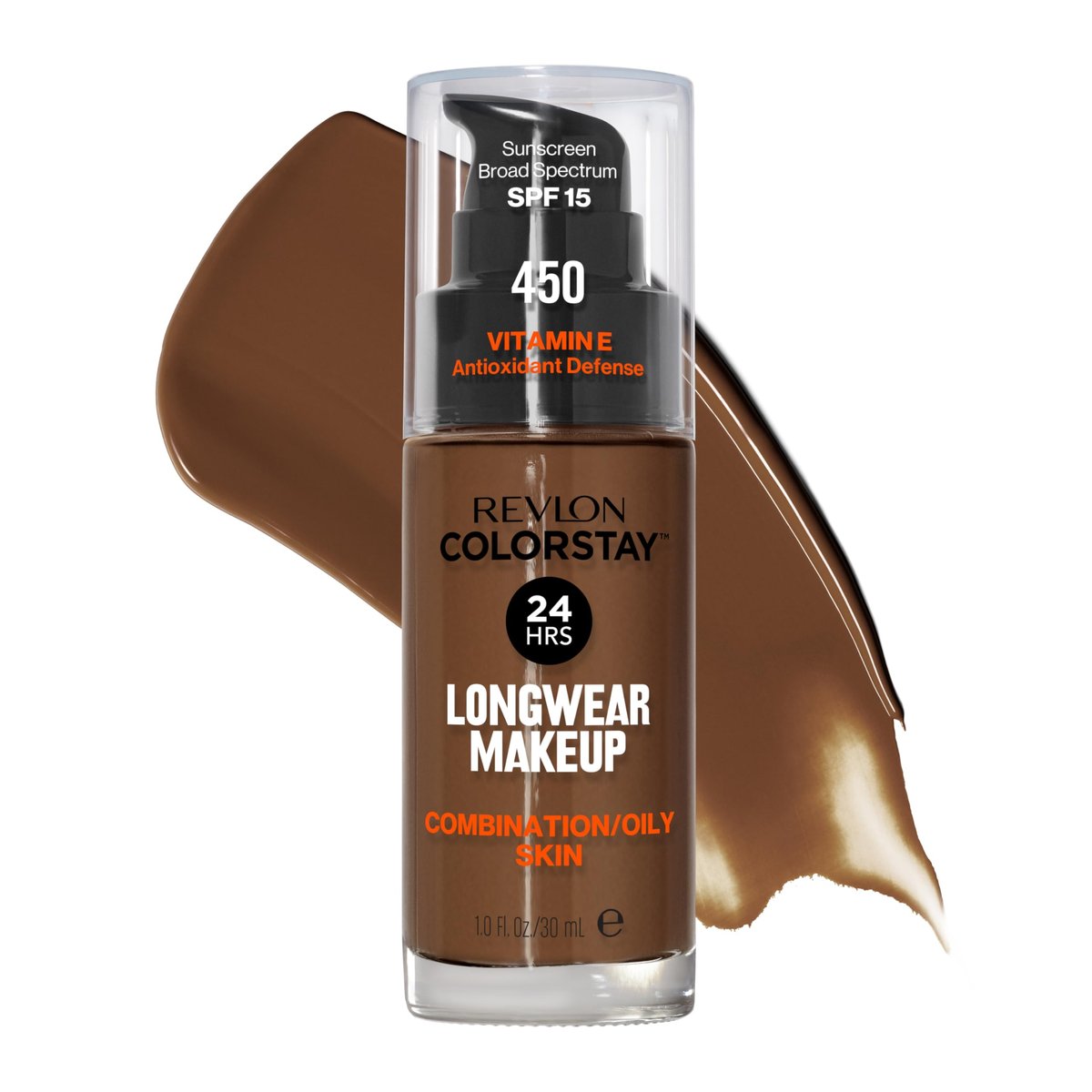 Revlon ColorStay Liquid Foundation for Combination & Oily Skin, SPF 15, Medium-Full Coverage, Matte Finish, 450 Mocha, 1 fl oz - görsel 1