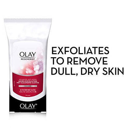 Olay Regenerist Micro-Exfoliating Wet Cleansing Cloths – Exfoliating Makeup Remover Wipes, 30 Count (Pack of 3), Travel-Friendly Facial Cleanser for Women Avelisse