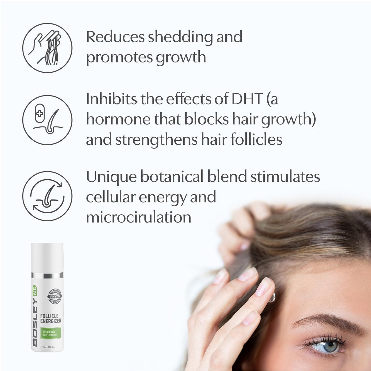 BosleyMD Healthy Hair & Scalp Follicle Energizer – DHT-Blocking Leave-In Serum with Biotin, Caffeine, Panthenol & Apple Stem Cell, 1 Fl Oz Avelisse