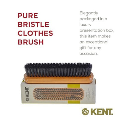 Kent CC2 Finest 100% Handcrafted Clothes Brush - Black Boar Bristle & Nylon Mix with Cherrywood Handle, Travel-Size Lint Remover