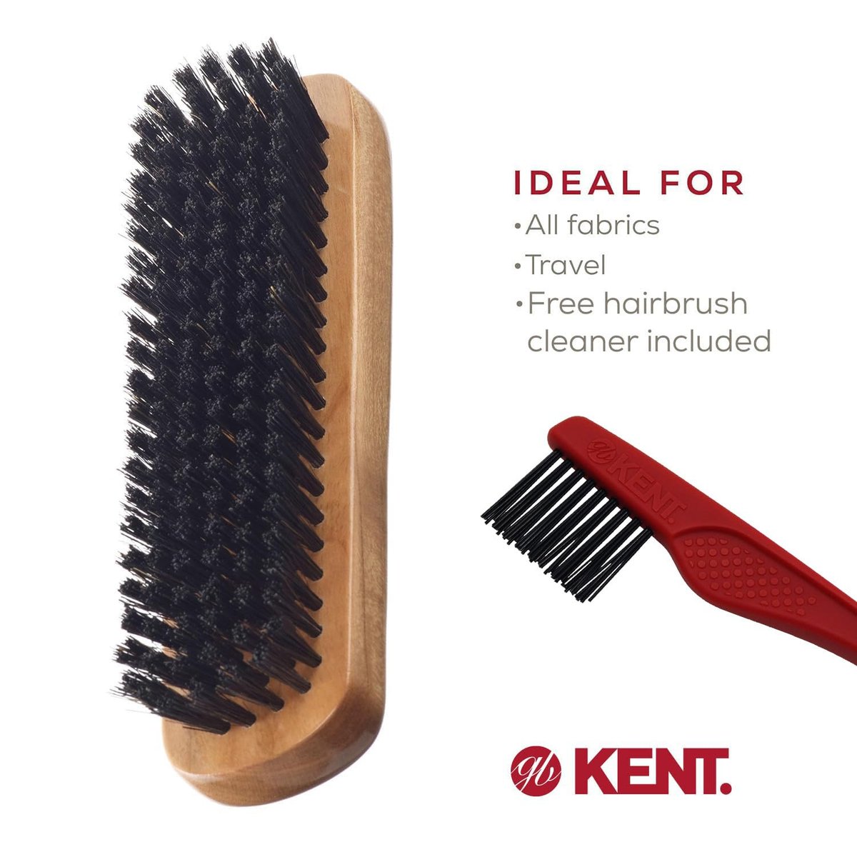 Kent CC2 Finest 100% Handcrafted Clothes Brush - Black Boar Bristle & Nylon Mix with Cherrywood Handle, Travel-Size Lint Remover - görsel 3