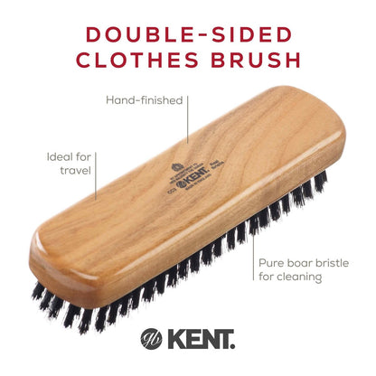 Kent CC2 Finest 100% Handcrafted Clothes Brush - Black Boar Bristle & Nylon Mix with Cherrywood Handle, Travel-Size Lint Remover