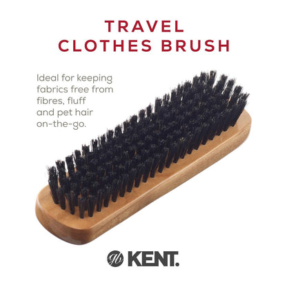 Kent CC2 Finest 100% Handcrafted Clothes Brush - Black Boar Bristle & Nylon Mix with Cherrywood Handle, Travel-Size Lint Remover